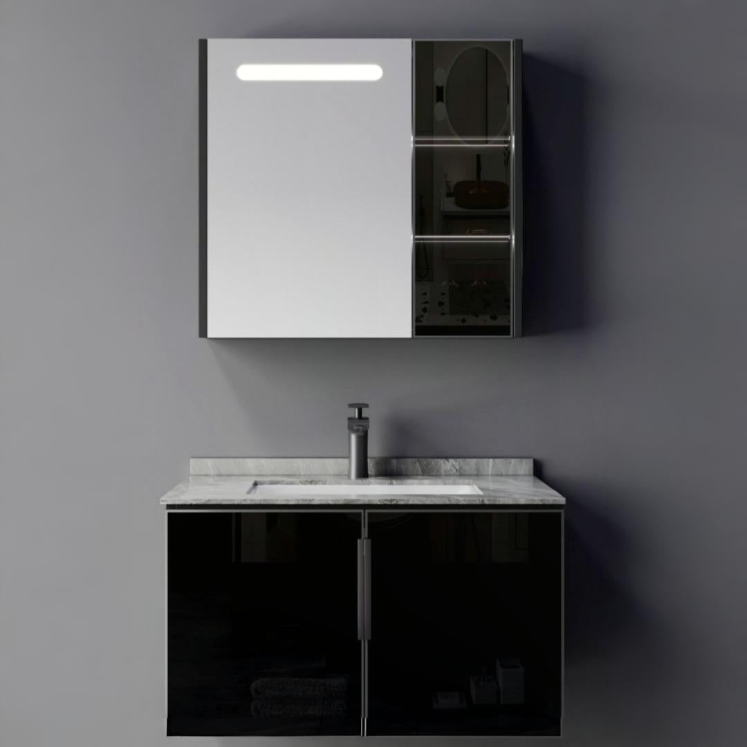 Set Mobilier pentru Baie RHODOS, 80cm, 2 Piese, Negru si Alb Mobilier Baie Default Title Alessandro Design