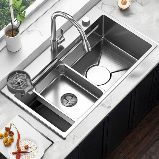 Set Chiuveta Bucatarie Inox, Cuva Universala cu Dop Scurgere, Spalator Pahare, Negru Grafit, 75x45X21cm Chiuvete Default Title Alessandro Design