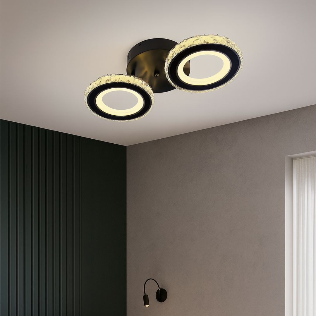 Lustra LED cu telecomanda si cristal NOVA ROTONDA 32W, 2 Cercuri, lumina Rece/Calda/Neutra, Dimabila, Negru Lustre LED Cristal Default Title Alessandro Design