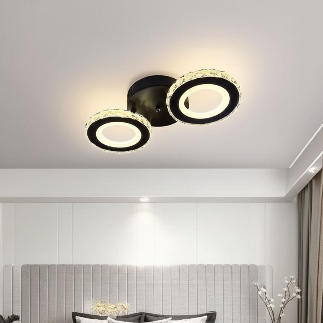 Lustra LED cu telecomanda si cristal NOVA ROTONDA 32W, 2 Cercuri, lumina Rece/Calda/Neutra, Dimabila, Negru Lustre LED Cristal Default Title Alessandro Design