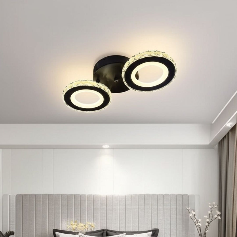 Lustra LED cu telecomanda si cristal NOVA ROTONDA 32W, 2 Cercuri, lumina Rece/Calda/Neutra, Dimabila, Negru Lustre LED Cristal Default Title Alessandro Design