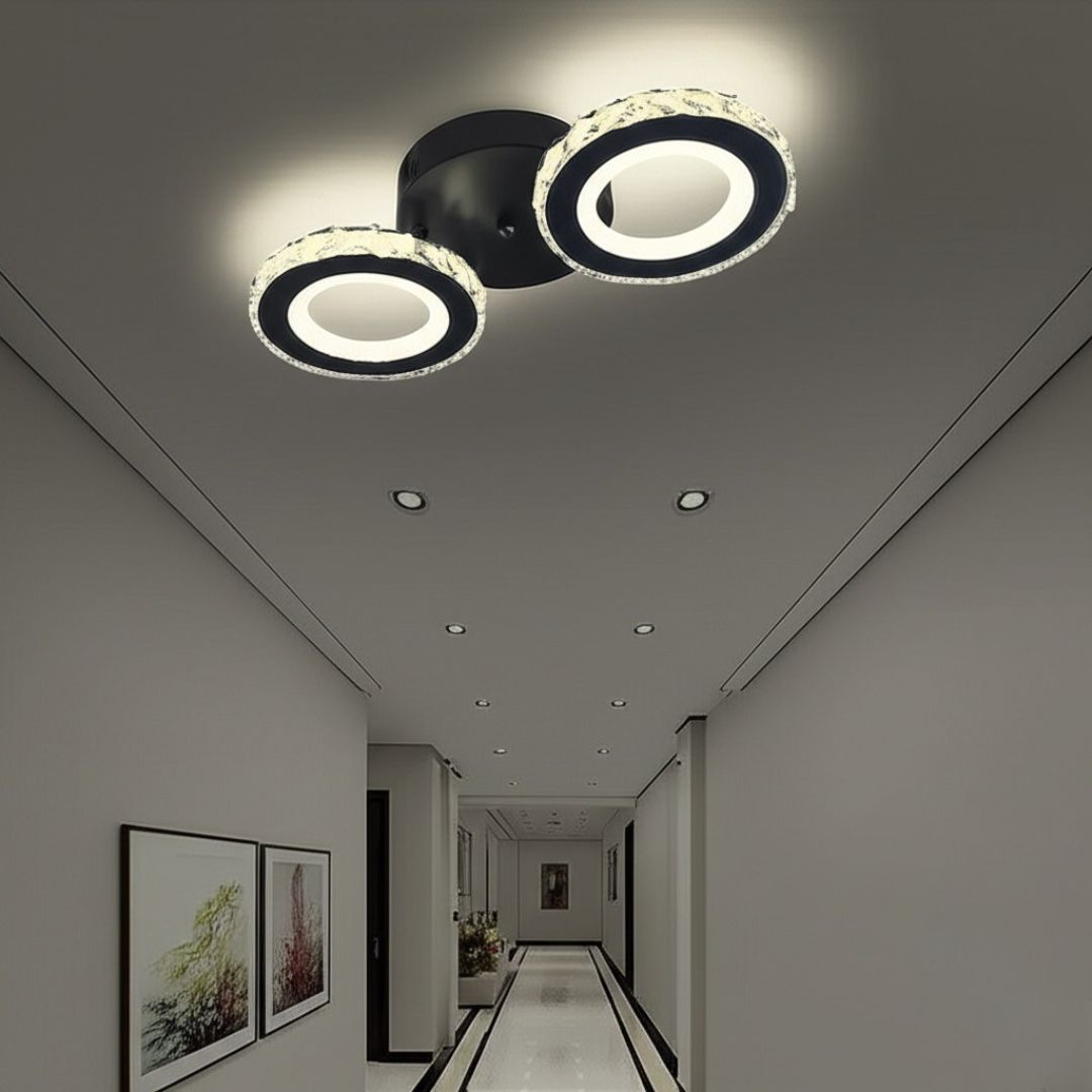 Lustra LED cu telecomanda si cristal NOVA ROTONDA 32W, 2 Cercuri, lumina Rece/Calda/Neutra, Dimabila, Negru Lustre LED Cristal Default Title Alessandro Design