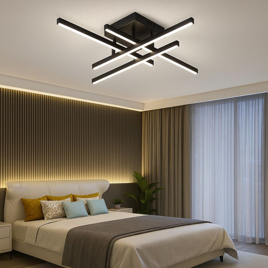 Lustra LED cu Telecomanda LINEX, 52W, 4 Elemente, Liniara, lumina Rece/Calda/Neutra, Dimabila, Negru Lustre LED cu Telecomanda Default Title Alessandro Design