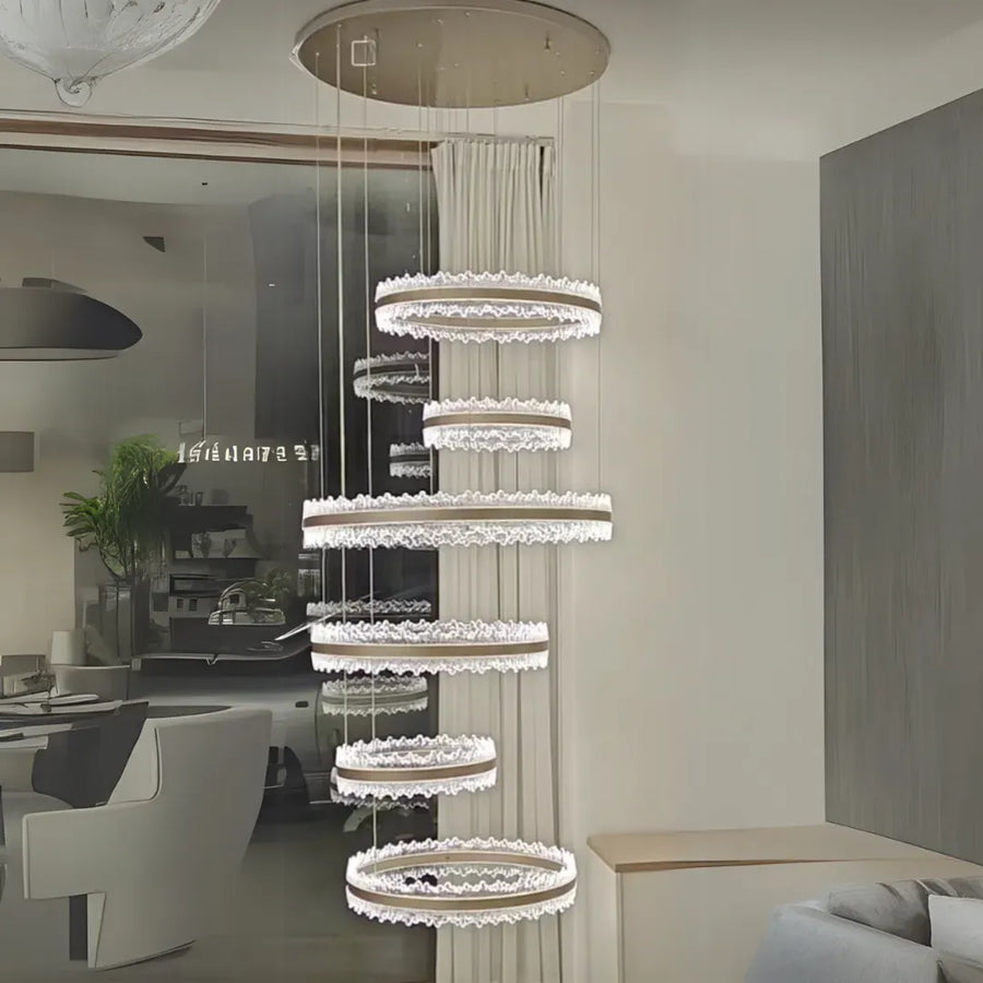 Lustra LED suspendata cu Telecomanda NIVALIS Grand 480W, lumina Rece/Calda/Neutra, Dimabila,Inaltime Reglabila, Auriu Lustre Moderne Default Title Alessandro Design