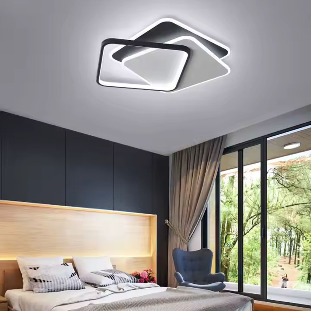 Lustra LED cu telecomanda OBLICO 120W, 3 Patrate, lumina Rece/Calda/Neutra, Dimabila, Negru Lustre LED cu Telecomanda Default Title Alessandro Design