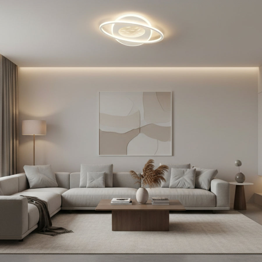 Lustra LED cu telecomanda VOLTA 96W, Ovala, lumina Rece/Calda/Neutra, Dimabila, Alb