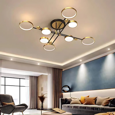 Lustra LED cu Telecomanda MARIA, 8 Elemente, 44W, Lumina Calda/Rece/Neutra, Dimabila, Auriu