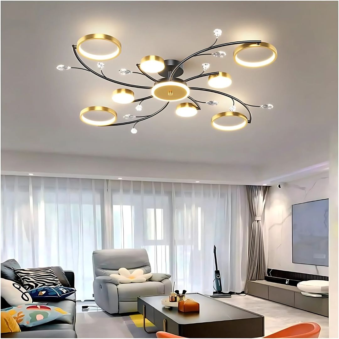Lustra LED cu Telecomnda KARINA, 65W, 8 Elemente, Lumina Calda/Rece/Neutra, Dimabila, Auriu Lustre LED cu Telecomanda Default Title Alessandro Design