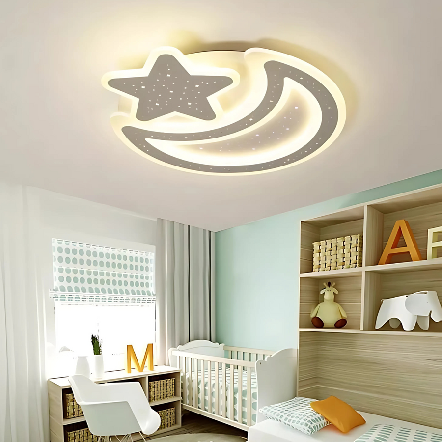 Lustra LED Nova cu Telecomanda, 89W, Dimabil, Forma Luna si Stea, Alb Lustre LED cu Telecomanda Default Title Alessandro Design