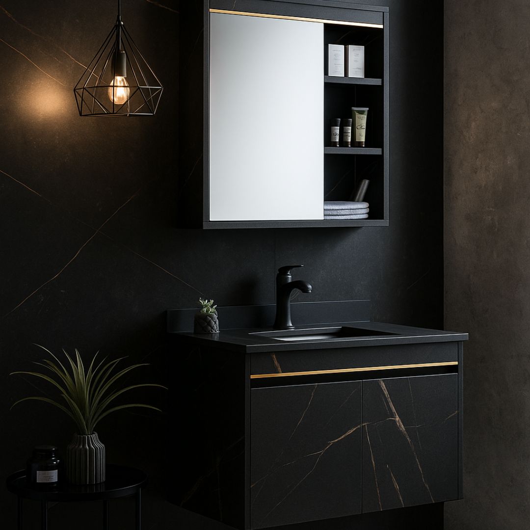 Set Mobilier MARBLE pentru Baie, Dulap Lavoar+Dulap Oglinda 60cm, 2 Piese, Negru Mobilier Baie Default Title Alessandro Design