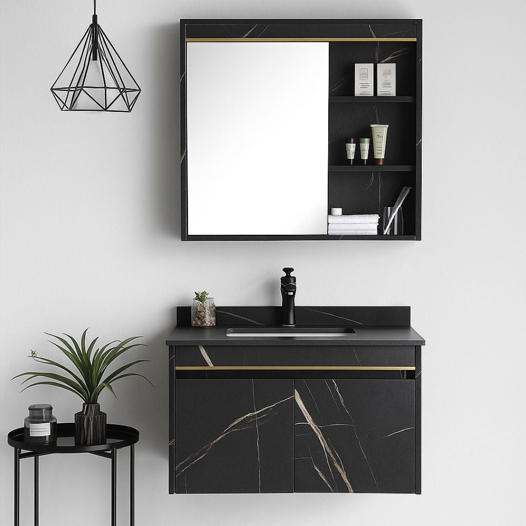 Set Mobilier MARBLE pentru Baie, Dulap Lavoar+Dulap Oglinda 60cm, 2 Piese, Negru Mobilier Baie Default Title Alessandro Design