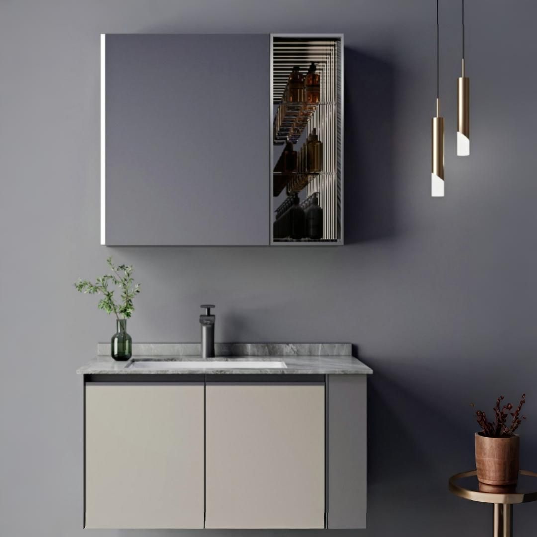 Set Mobilier pentru Baie ZAKYNTHOS, 80cm, 2 Piese, Gri si Crem Mobilier Baie Default Title Alessandro Design