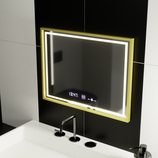 Oglinda LED Rectangulara, 80x60cm, Verite Royale Gold MotionGlow Marcello, Sistem Dezaburire, Ceas & Termometru, Dimabila Oglinzi Marcello Default Title Alessandro Design