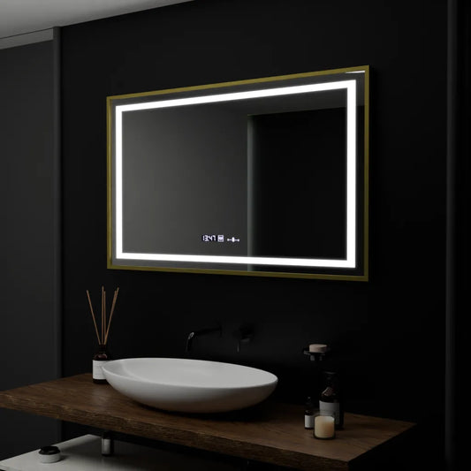 Oglinda LED Rectangulara, 100x80cm, Verite Royale Gold Motion Glow Marcello, Sistem Dezaburire, Ceas & Termometru, Dimabila Oglinzi Marcello Default Title Alessandro Design