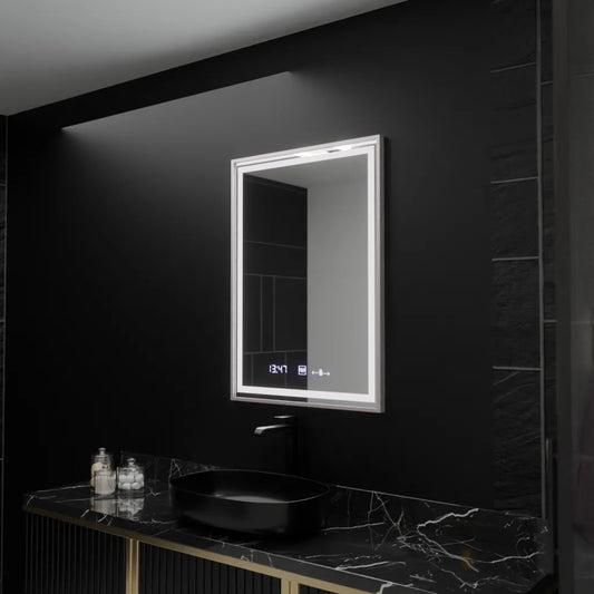 Oglinda LED Rectangulara, 60x80cm, Verite Imperial Silver Motion Glow Marcello, Sistem Dezaburire, Ceas & Termometru, Dimabila Oglinzi Marcello Default Title Alessandro Design