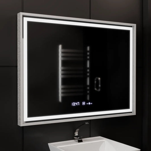 Oglinda LED Rectangulara, 80x60cm, Verite Imperial Silver Motion Glow Marcello, Sistem Dezaburire, Ceas & Termometru, Dimabila Oglinzi Marcello Default Title Alessandro Design