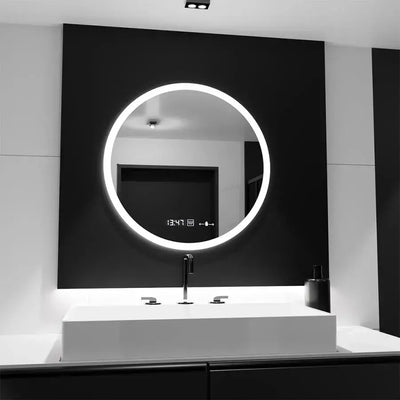 Oglinda LED Rotunda, 70cm, Elysee MotionGlow Marcello, Sistem Dezaburire, Ceas & Termometru, Dimabila
