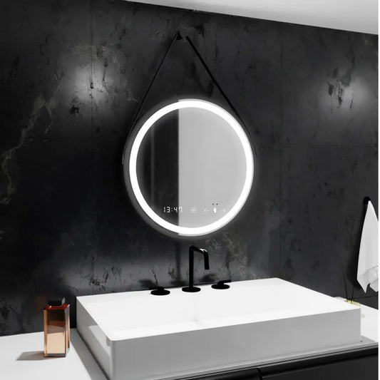 Oglinda LED Rotunda, 50cm, Celeste Majeste Noir Eleve MotionGlow Marcello, Sistem Dezaburire, Ceas & Termometru, Dimabila Oglinzi Marcello Default Title Alessandro Design