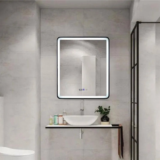 Oglinda LED Rectangulara 70x90cm EDGE Touch Sistem Dezaburire, Rama Neagra Oglinzi Korman E Default Title Alessandro Design