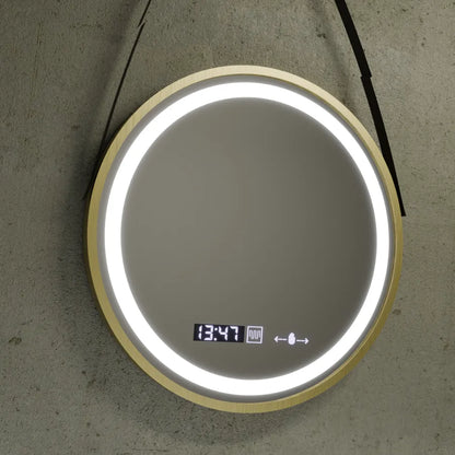 Oglinda LED Rotunda, 60cm, Celeste Royale Gold Eleve MotionGlow Marcello, Sistem Dezaburire, Ceas & Termometru, Dimabila, Curea Detasabila Oglinzi Marcello Default Title Alessandro Design