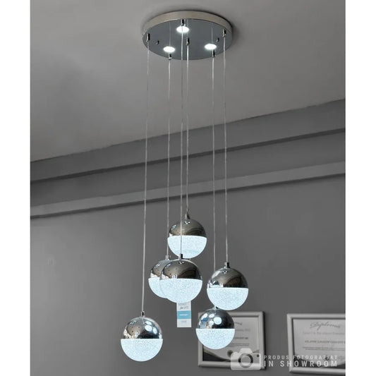 Lustra LED suspendata cu telecomanda JEREMIAS 63W, 6 Elemente, lumina Rece/Calda/Neutra, Dimabila, Argintiu, Inaltime Reglabila Lustre Moderne Default Title Alessandro Design