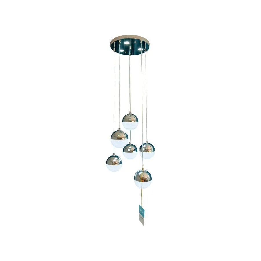 Lustra LED suspendata cu telecomanda JEREMIAS 63W, 6 Elemente, lumina Rece/Calda/Neutra, Dimabila, Argintiu, Inaltime Reglabila Lustre Moderne Default Title Alessandro Design