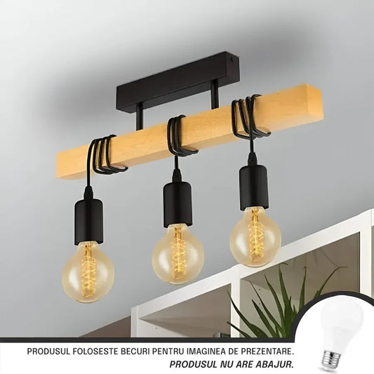Lustra Timber Trio, 3xE27, Negru, Lemn Lustre Vintage Default Title Alessandro Design