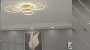 Lustra LED cu Telecomanda RINOVA, 5 cercuri, 137W, Lumina Calda/Rece/Neutra, Dimabila, Auriu