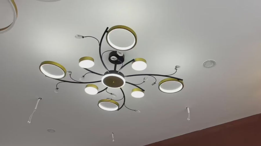 Lustra LED cu Telecomanda KARINA, 65W, 8 Elemente, Lumina Calda/Rece/Neutra, Dimabila, Auriu