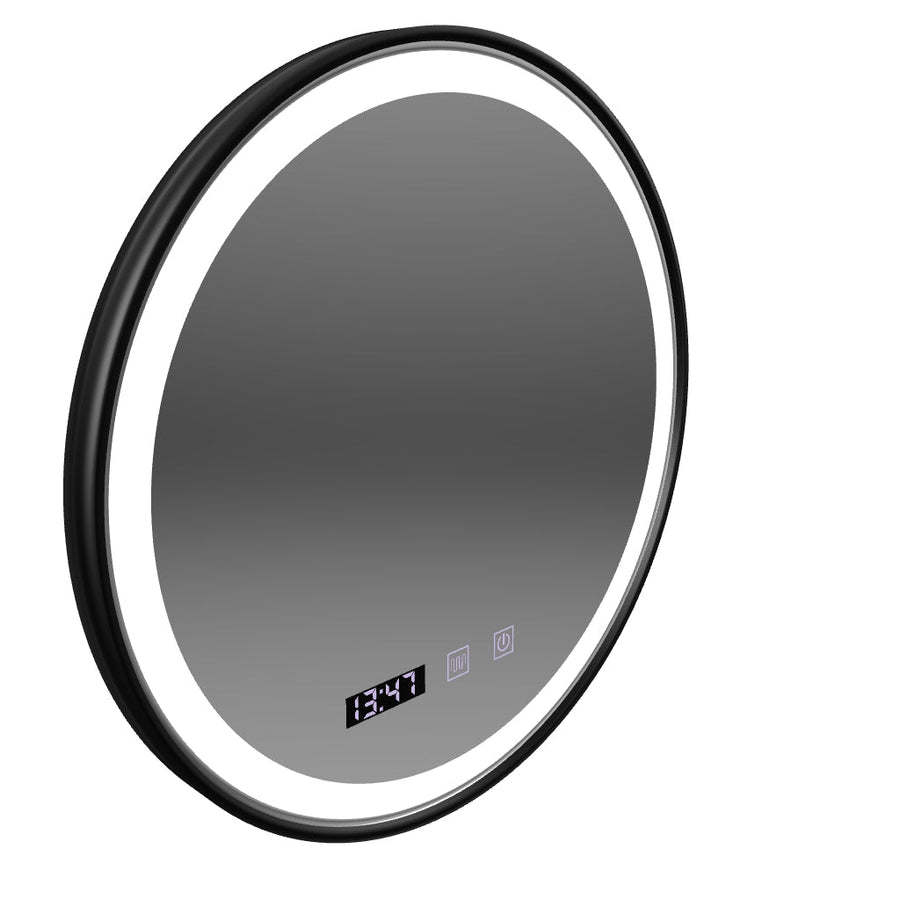 Oglinda LED Touch NOVARA Sistem Dezaburire, Ceas si Temperatura 70 cm Rama Negru Brushed
