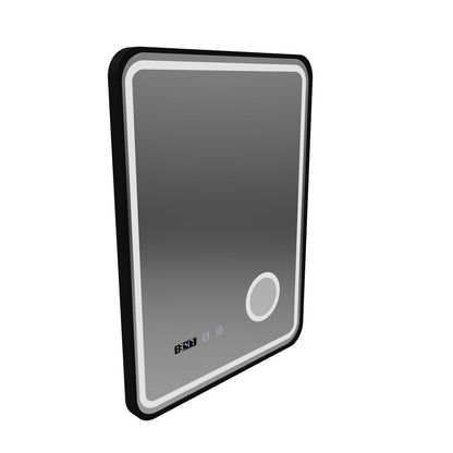 Oglinda LED Touch Ulrich Sistem Dezaburire, Ceas si Temperatura 75x90 cm Rama Negru Brushed Lupa Cosmetica