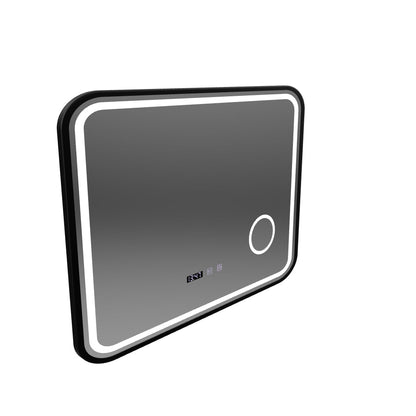 Oglinda LED Touch Bernd Sistem Dezaburire, Ceas si Temperatura 80x60 cm Rama Negru Brushed Lupa Cosmetica
