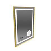 Oglinda LED Touch CLARUS Sistem Dezaburire, Ceas si Temperatura 60x80 cm Rama Auriu Brushed Lupa Cosmetica