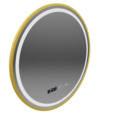Oglinda LED Rotunda, 70cm, Celeste Royale Gold MotionGlow Marcello, Sistem Dezaburire, Ceas & Termometru, Dimabila