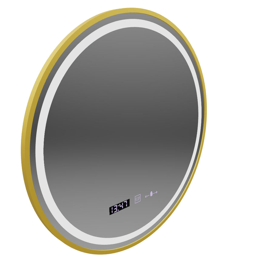 Oglinda LED Rotunda, 70cm, Celeste Royale Gold MotionGlow Marcello, Sistem Dezaburire, Ceas & Termometru, Dimabila