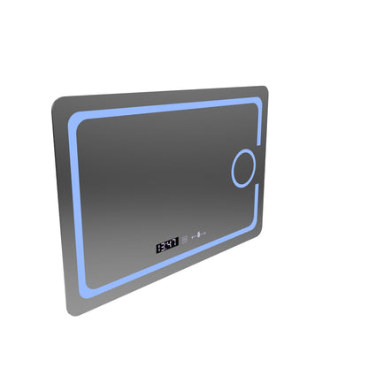 Oglinda LED Rectangulara, 110x75cm, Eclat MotionGlow Marcello, Sistem Dezaburire, Ceas & Termometru, Lupa Cosmetica, Dimabila