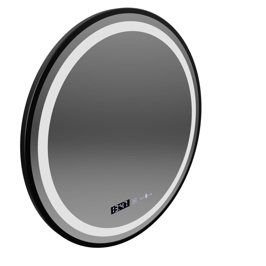 Oglinda LED Rotunda, 70cm, Celeste Majeste Noir MotionGlow Marcello, Sistem Dezaburire, Ceas & Termometru, Dimabila