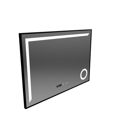 Oglinda LED Senzor MotionGlow Sofia cu functie Dezaburire Termometru Ceas 110x75 cm Lumina Calda/Rece/Neutra Dimabila,Rama Negru Brushed, Colectia Marcello Funghi