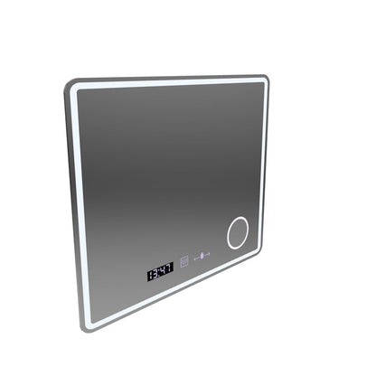 Oglinda LED Rectangulara, 90x75cm, Riflesso MotionGlow Marcello, Sistem Dezaburire, Ceas & Termometru, Lupa Cosmetica, Dimabila