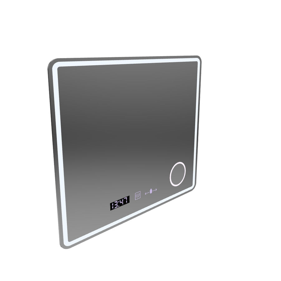 Oglinda LED Rectangulara, 90x75cm, Riflesso MotionGlow Marcello, Sistem Dezaburire, Ceas & Termometru, Lupa Cosmetica, Dimabila