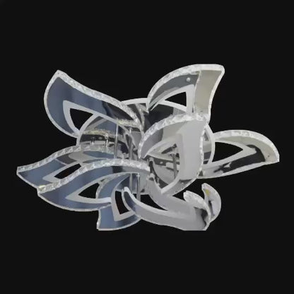 Lustra LED cu telecomanda si cristal Alejandro 160W, 9 Flori, lumina Rece/Calda/Neutra, Dimabila, Crom Lucios
