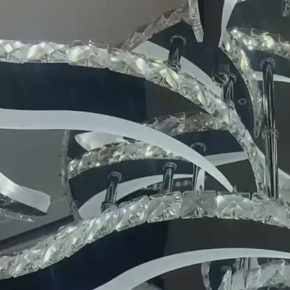 Lustra LED cu telecomanda si cristal Alejandro 160W, 9 Flori, lumina Rece/Calda/Neutra, Dimabila, Crom Lucios