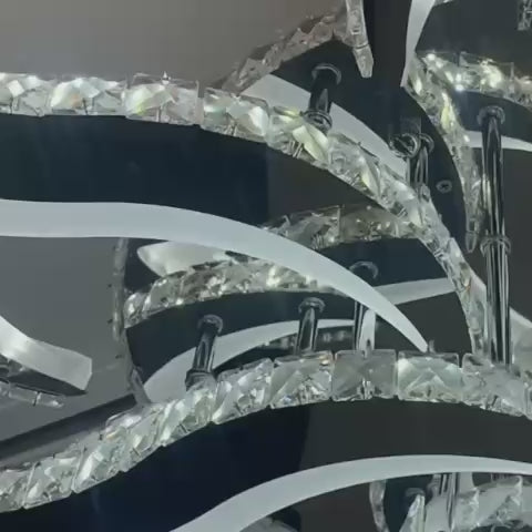 Lustra LED cu telecomanda si cristal Alejandro 160W, 9 Flori, lumina Rece/Calda/Neutra, Dimabila, Crom Lucios