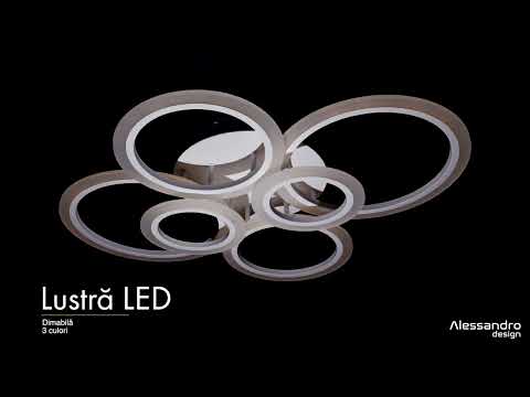 Lustra LED cu telecomanda BETTY 82W, 6 Cercuri, lumina Rece/Calda/Neutra, Dimabila, Alb