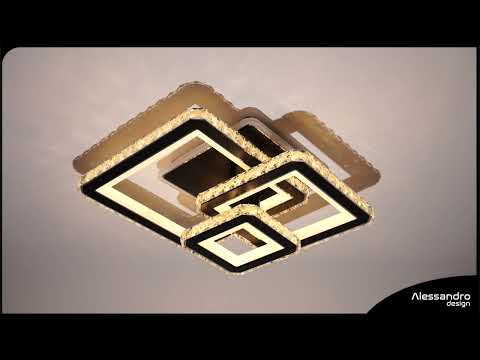 Lustra LED cu telecomanda si cristal LEILA 88W, 3 Patrate, lumina Rece/Calda/Neutra, Dimabila, Negru Crom Lucios