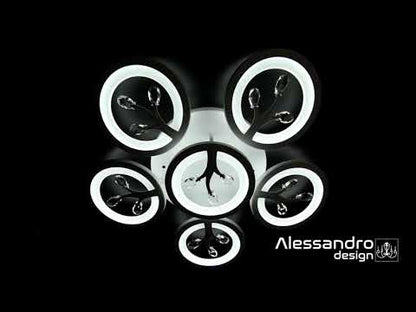 Lustra LED cu telecomanda si cristal DAISY 78W, 6 Elemente, lumina Rece/Calda/Neutra, Dimabila, Alb