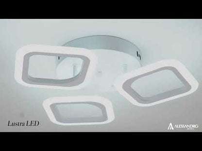 Lustra LED ERIKA 20W, 3 Patrate, Lumina Calda/Neutra/Rece, Alb, Metal si Acril