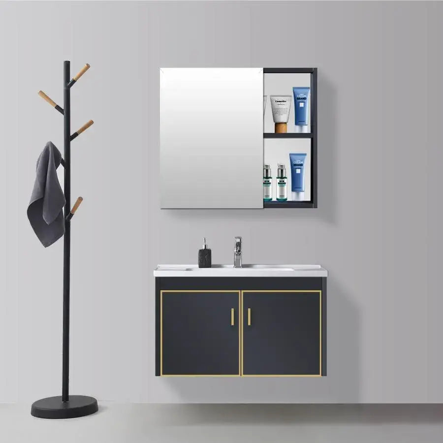 Set Mobilier cu oglinda Baie, Negru, PVC, T346/60 Mobilier Baie Default Title Alessandro Design