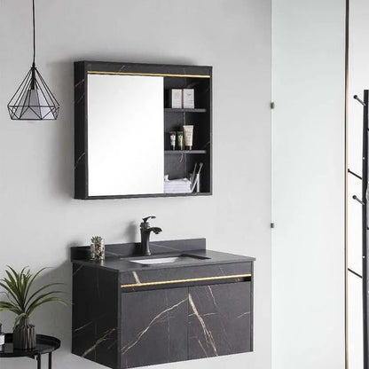 Set Mobilier MARBLE pentru Baie, Dulap Lavoar+Dulap Oglinda 80cm, 2 Piese, Negru Mobilier Baie Default Title Alessandro Design